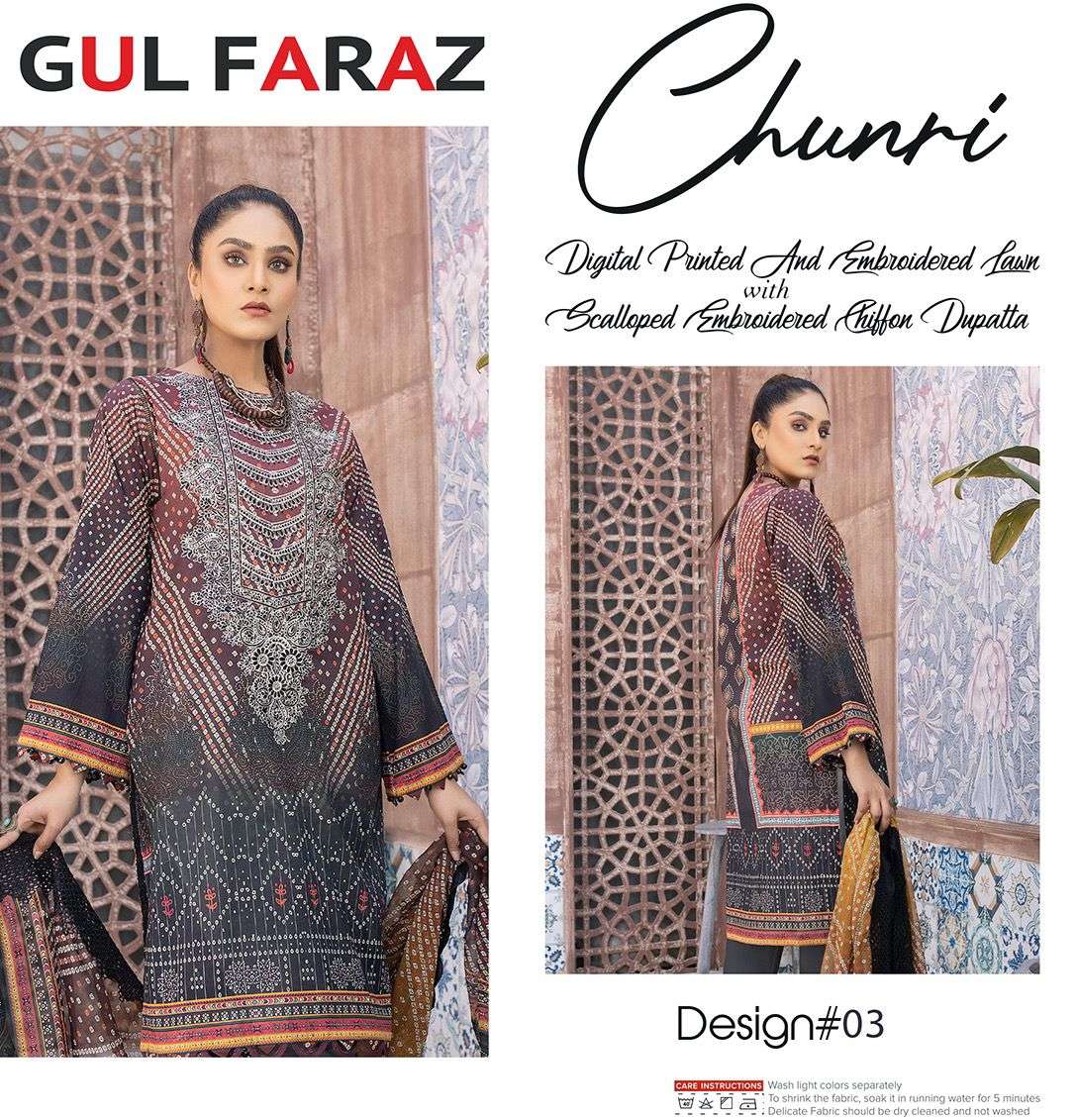 CHUNRI BY GUL FARAZ 01 TO 08 SERIES BEAUTIFUL STYLISH SUITS FANCY COLORFUL CASUAL WEAR & ETHNIC WEAR & READY TO WEAR MUSLIN COTTON DIGITAL PRINTED DRESSES AT WHOLESALE PRICE