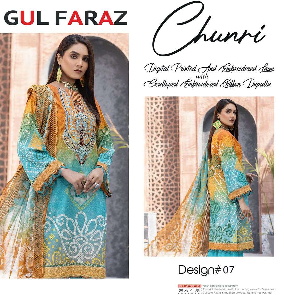 CHUNRI BY GUL FARAZ 01 TO 08 SERIES BEAUTIFUL STYLISH SUITS FANCY COLORFUL CASUAL WEAR & ETHNIC WEAR & READY TO WEAR MUSLIN COTTON DIGITAL PRINTED DRESSES AT WHOLESALE PRICE