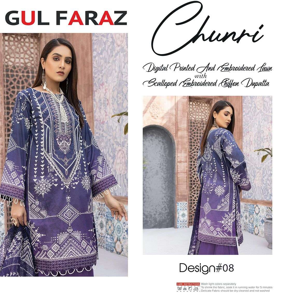 CHUNRI BY GUL FARAZ 01 TO 08 SERIES BEAUTIFUL STYLISH SUITS FANCY COLORFUL CASUAL WEAR & ETHNIC WEAR & READY TO WEAR MUSLIN COTTON DIGITAL PRINTED DRESSES AT WHOLESALE PRICE