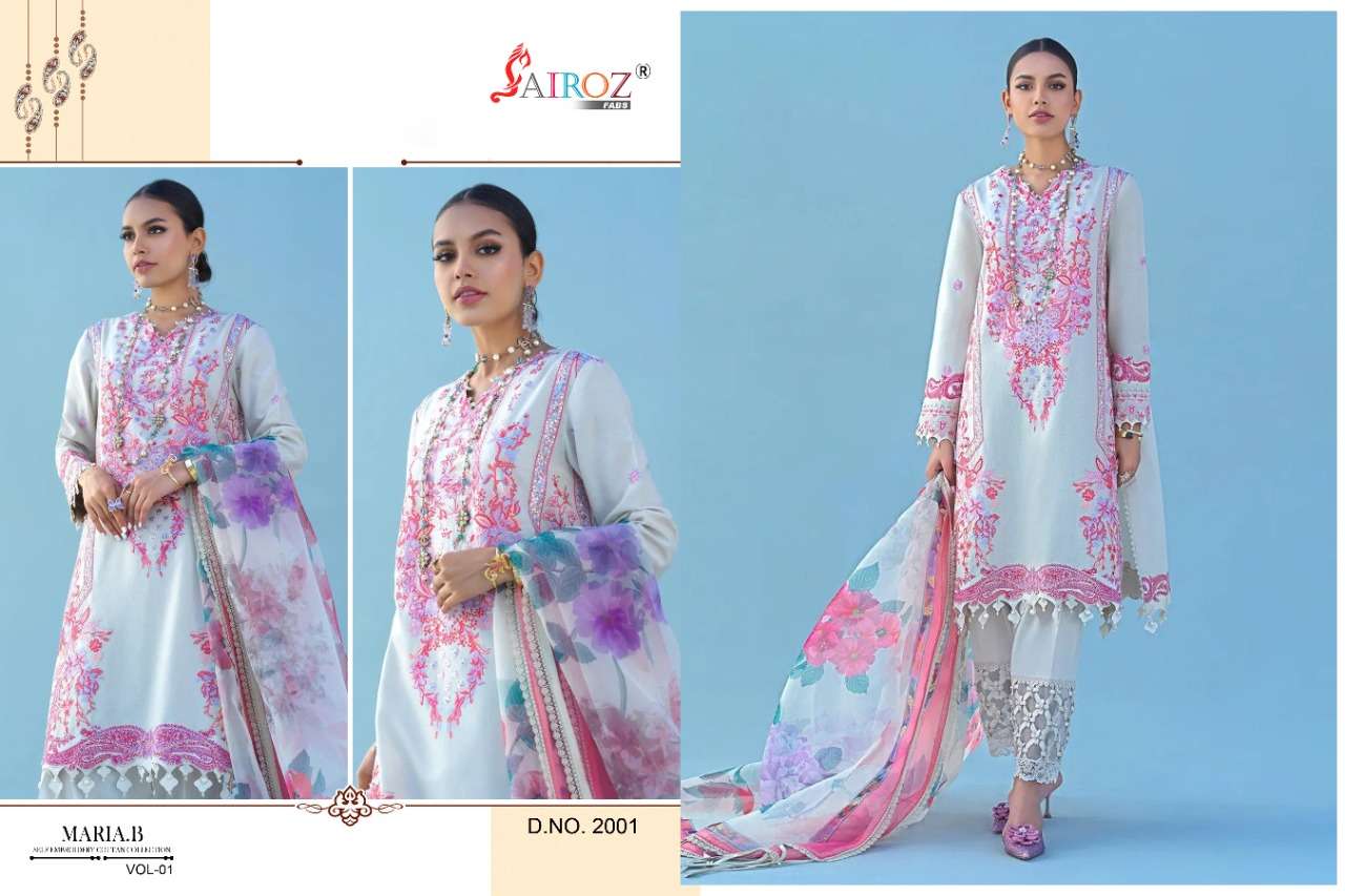MARIA.B VOL-1 BY SAIROZA FABS 2001 TO 2002 SERIES BEAUTIFUL STYLISH PAKISATNI SUITS FANCY COLORFUL CASUAL WEAR & ETHNIC WEAR & READY TO WEAR PURE COTTON WITH EMBROIDERY DRESSES AT WHOLESALE PRICE
