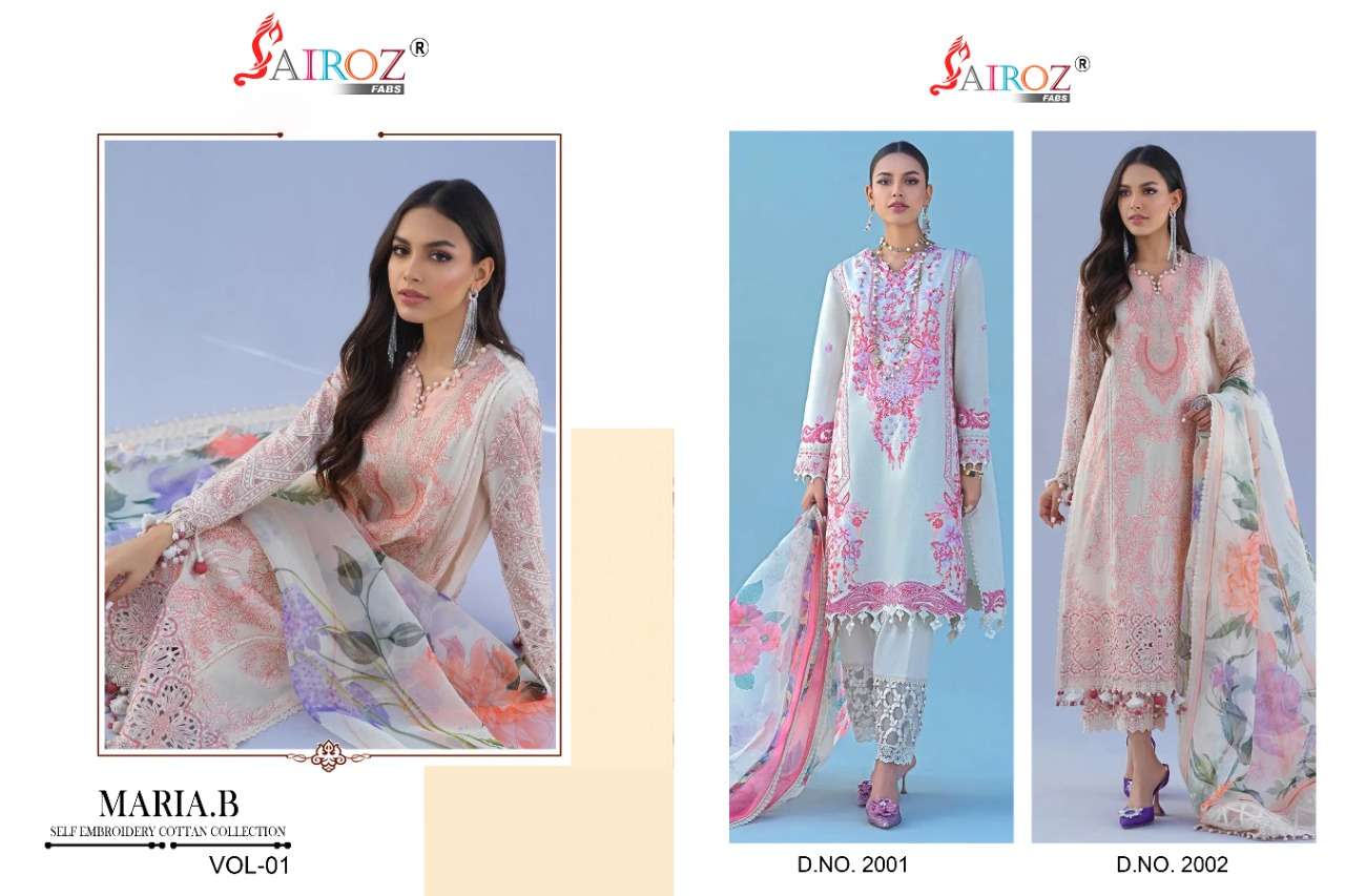 MARIA.B VOL-1 BY SAIROZA FABS 2001 TO 2002 SERIES BEAUTIFUL STYLISH PAKISATNI SUITS FANCY COLORFUL CASUAL WEAR & ETHNIC WEAR & READY TO WEAR PURE COTTON WITH EMBROIDERY DRESSES AT WHOLESALE PRICE