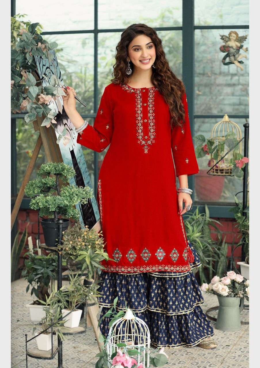 JULIET BY HIVA 101 TO 106 SERIES DESIGNER STYLISH FANCY COLORFUL BEAUTIFUL PARTY WEAR & ETHNIC WEAR COLLECTION RAYON KURTIS WITH BOTTOM AT WHOLESALE PRICE