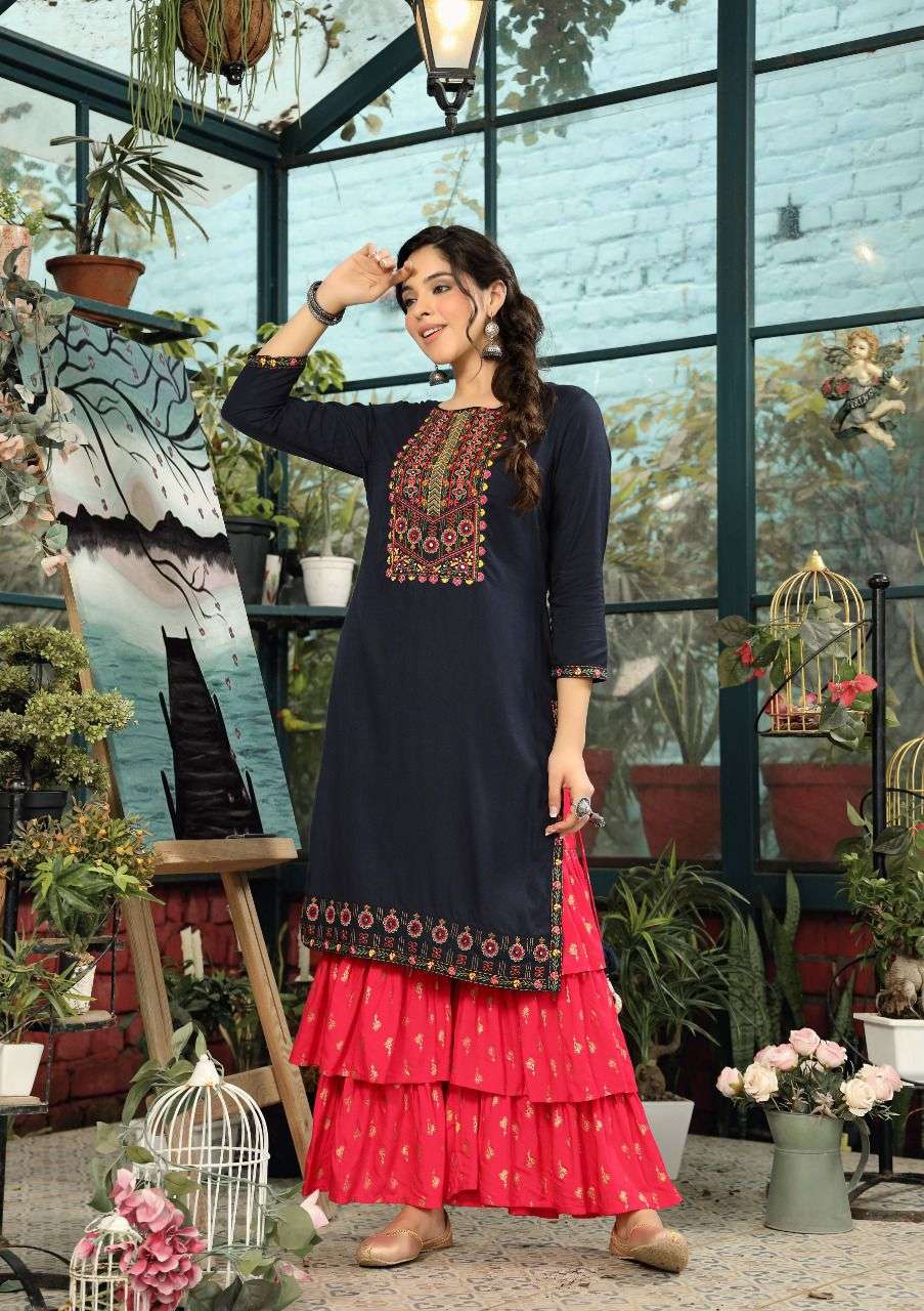 JULIET BY HIVA 101 TO 106 SERIES DESIGNER STYLISH FANCY COLORFUL BEAUTIFUL PARTY WEAR & ETHNIC WEAR COLLECTION RAYON KURTIS WITH BOTTOM AT WHOLESALE PRICE