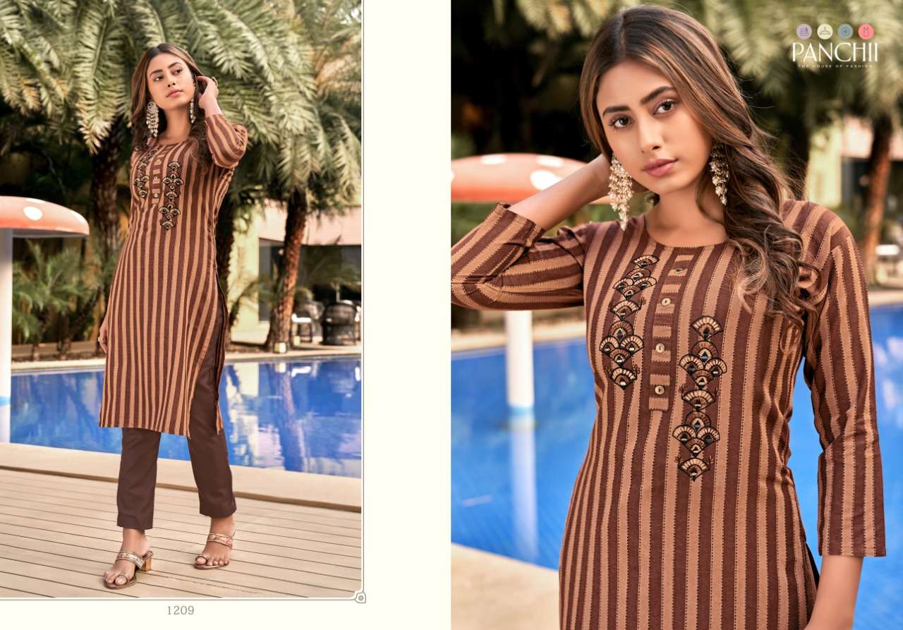 NEW LOOK BY PANCHII 1201 TO 1212 SERIES DESIGNER STYLISH FANCY COLORFUL BEAUTIFUL PARTY WEAR & ETHNIC WEAR COLLECTION HANDLOOM COTTON EMBROIDERY KURTIS AT WHOLESALE PRICE