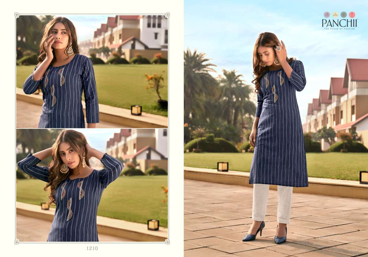 NEW LOOK BY PANCHII 1201 TO 1212 SERIES DESIGNER STYLISH FANCY COLORFUL BEAUTIFUL PARTY WEAR & ETHNIC WEAR COLLECTION HANDLOOM COTTON EMBROIDERY KURTIS AT WHOLESALE PRICE