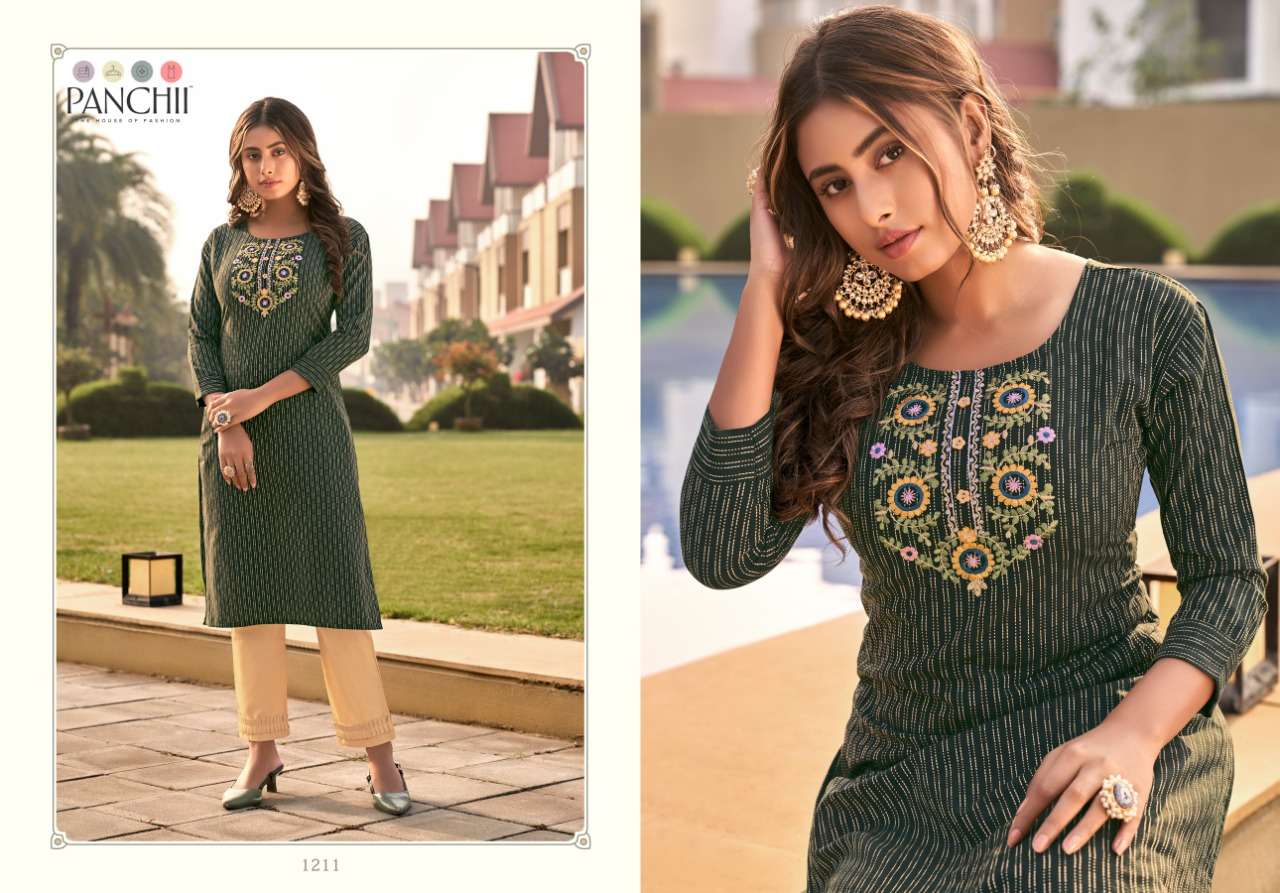 NEW LOOK BY PANCHII 1201 TO 1212 SERIES DESIGNER STYLISH FANCY COLORFUL BEAUTIFUL PARTY WEAR & ETHNIC WEAR COLLECTION HANDLOOM COTTON EMBROIDERY KURTIS AT WHOLESALE PRICE