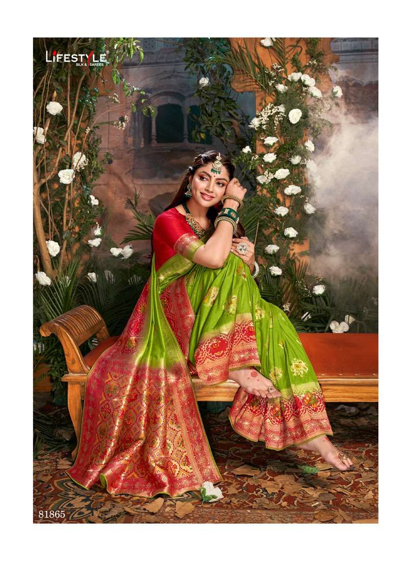 PATOLA QUEEN BY LIFESTYLE SAREES 81862 TO 81865 SERIES INDIAN TRADITIONAL WEAR COLLECTION BEAUTIFUL STYLISH FANCY COLORFUL PARTY WEAR & OCCASIONAL WEAR DOLA SILK SAREES AT WHOLESALE PRICE