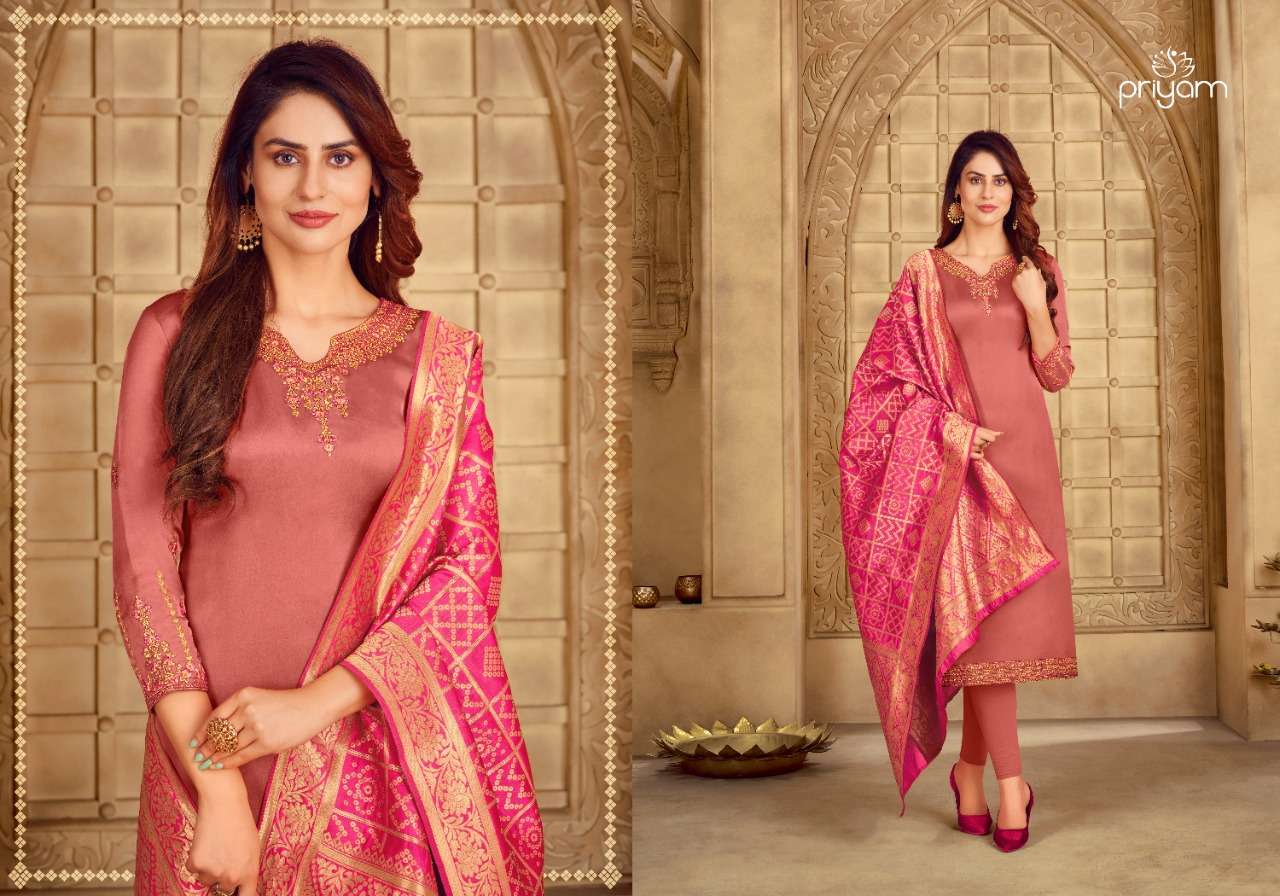 PREMIUM COLLECTION BY PRIYAM 1101 TO 1108 SERIES BEAUTIFUL SUITS COLORFUL STYLISH FANCY CASUAL WEAR & ETHNIC WEAR SATIN GEORGETTE DRESSES AT WHOLESALE PRICE