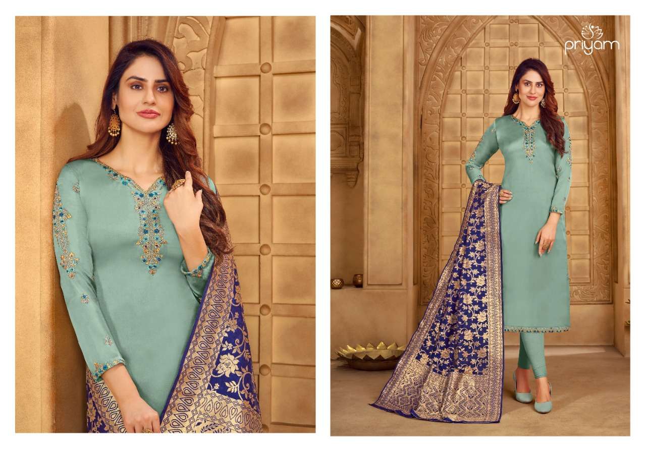 PREMIUM COLLECTION BY PRIYAM 1101 TO 1108 SERIES BEAUTIFUL SUITS COLORFUL STYLISH FANCY CASUAL WEAR & ETHNIC WEAR SATIN GEORGETTE DRESSES AT WHOLESALE PRICE
