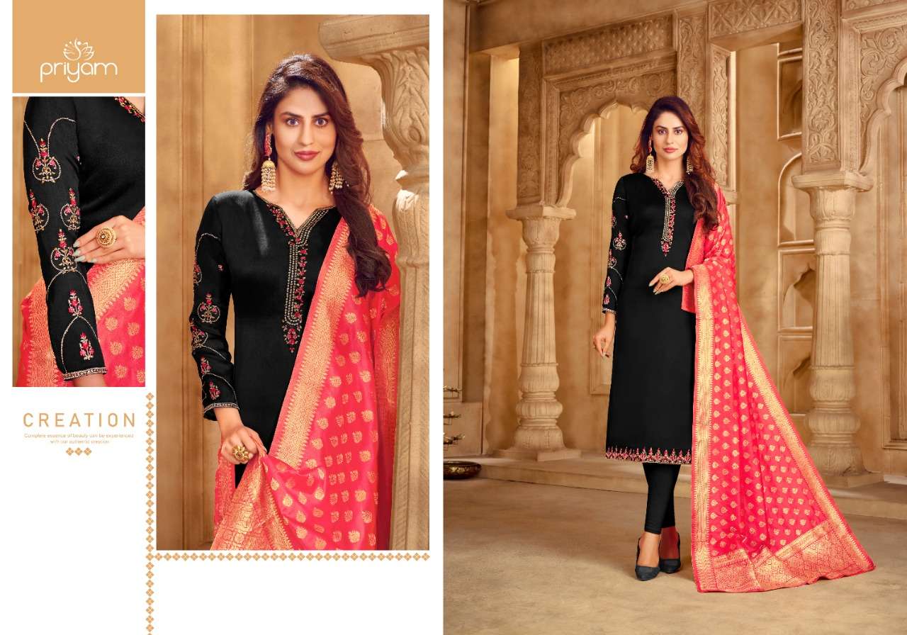 PREMIUM COLLECTION BY PRIYAM 1101 TO 1108 SERIES BEAUTIFUL SUITS COLORFUL STYLISH FANCY CASUAL WEAR & ETHNIC WEAR SATIN GEORGETTE DRESSES AT WHOLESALE PRICE