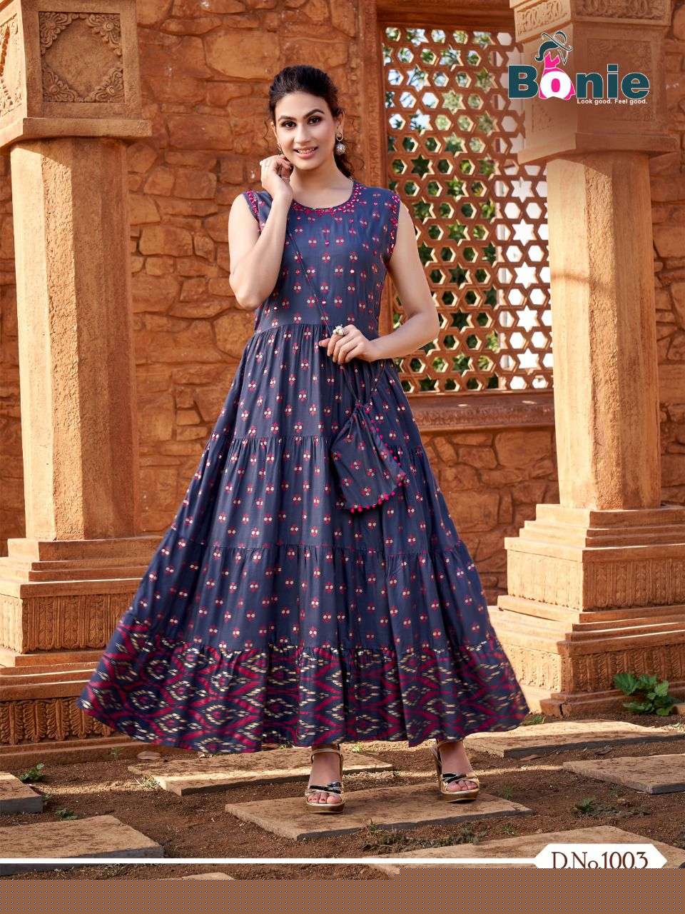 WONDER WOMAN BY BONIE 1001 TO 1006 SERIES BEAUTIFUL STYLISH FANCY COLORFUL CASUAL WEAR & ETHNIC WEAR PURE RAYON GOWNS AT WHOLESALE PRICE