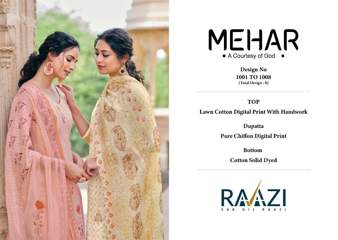 MEHAR BY RAMA FASHION 1001 TO 1008 SERIES BEAUTIFUL SUITS COLORFUL STYLISH FANCY CASUAL WEAR & ETHNIC WEAR LAWN COTTON DIGITAL PRINT DRESSES AT WHOLESALE PRICE
