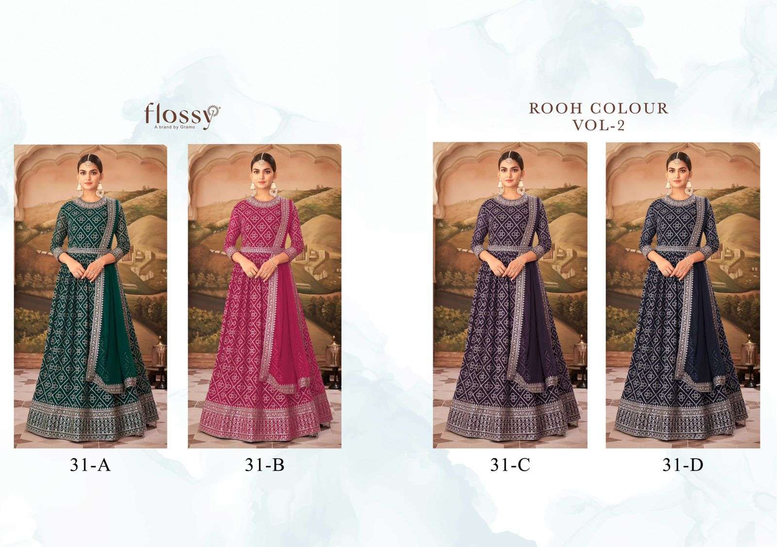 Rooh Colour Vol-2 By Flossy 31-A To 31-D Series Beautiful Anarkali Suits Colorful Stylish Fancy Casual Wear & Ethnic Wear Heavy Real Georgette Dresses At Wholesale Price