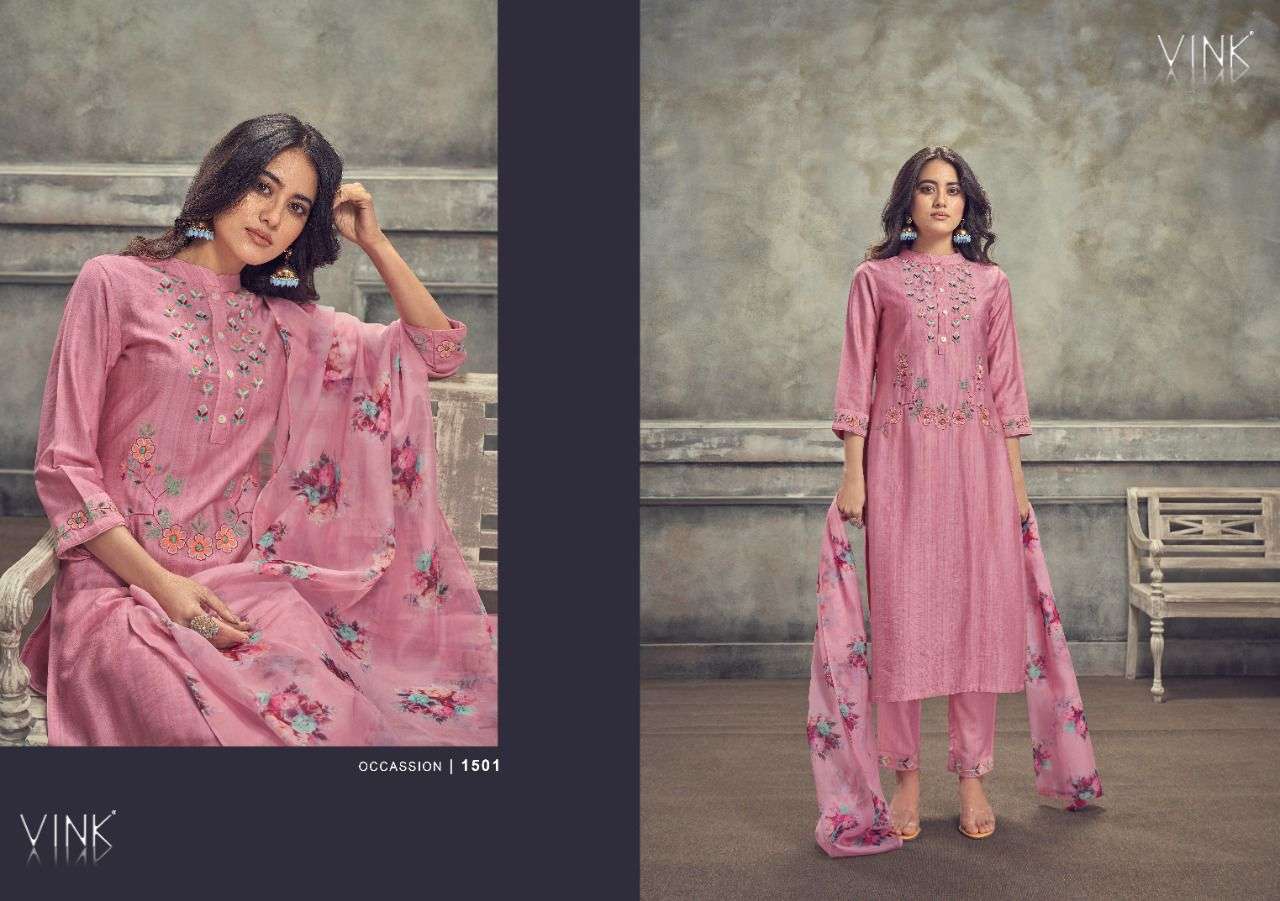 OCCASSIONS VOL-3 BY VINK 1501 TO 1507 SERIES BEAUTIFUL SUITS COLORFUL STYLISH FANCY CASUAL WEAR & ETHNIC WEAR PURE VISCOSE DRESSES AT WHOLESALE PRICE