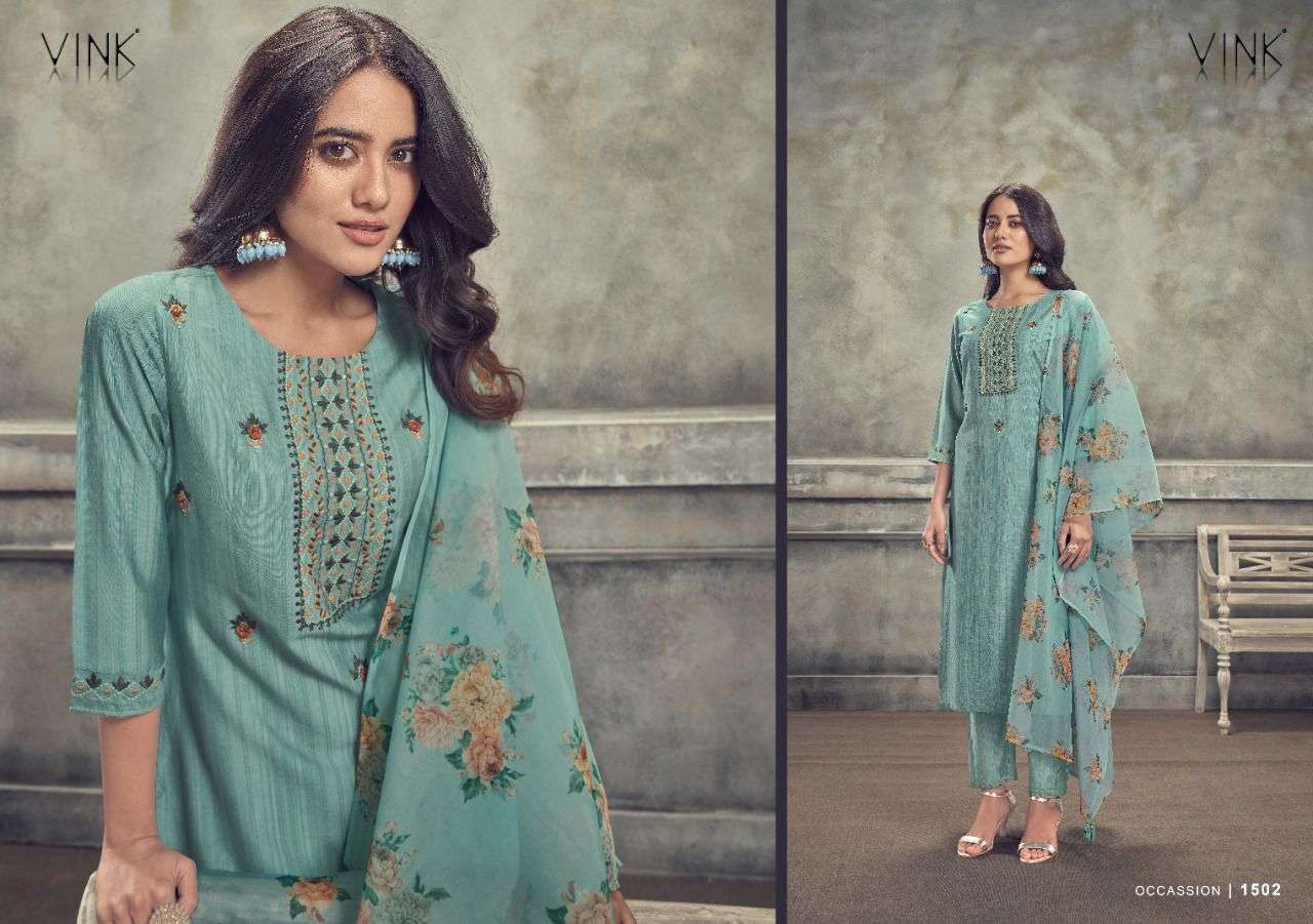 OCCASSIONS VOL-3 BY VINK 1501 TO 1507 SERIES BEAUTIFUL SUITS COLORFUL STYLISH FANCY CASUAL WEAR & ETHNIC WEAR PURE VISCOSE DRESSES AT WHOLESALE PRICE