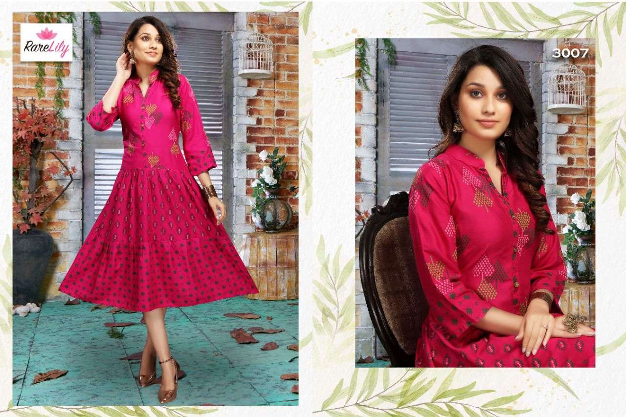 KIARA VOL-2 BY RARE LILY 3001 TO 3007 SERIES DESIGNER STYLISH FANCY COLORFUL BEAUTIFUL PARTY WEAR & ETHNIC WEAR COLLECTION RAYON PRINT KURTIS AT WHOLESALE PRICE
