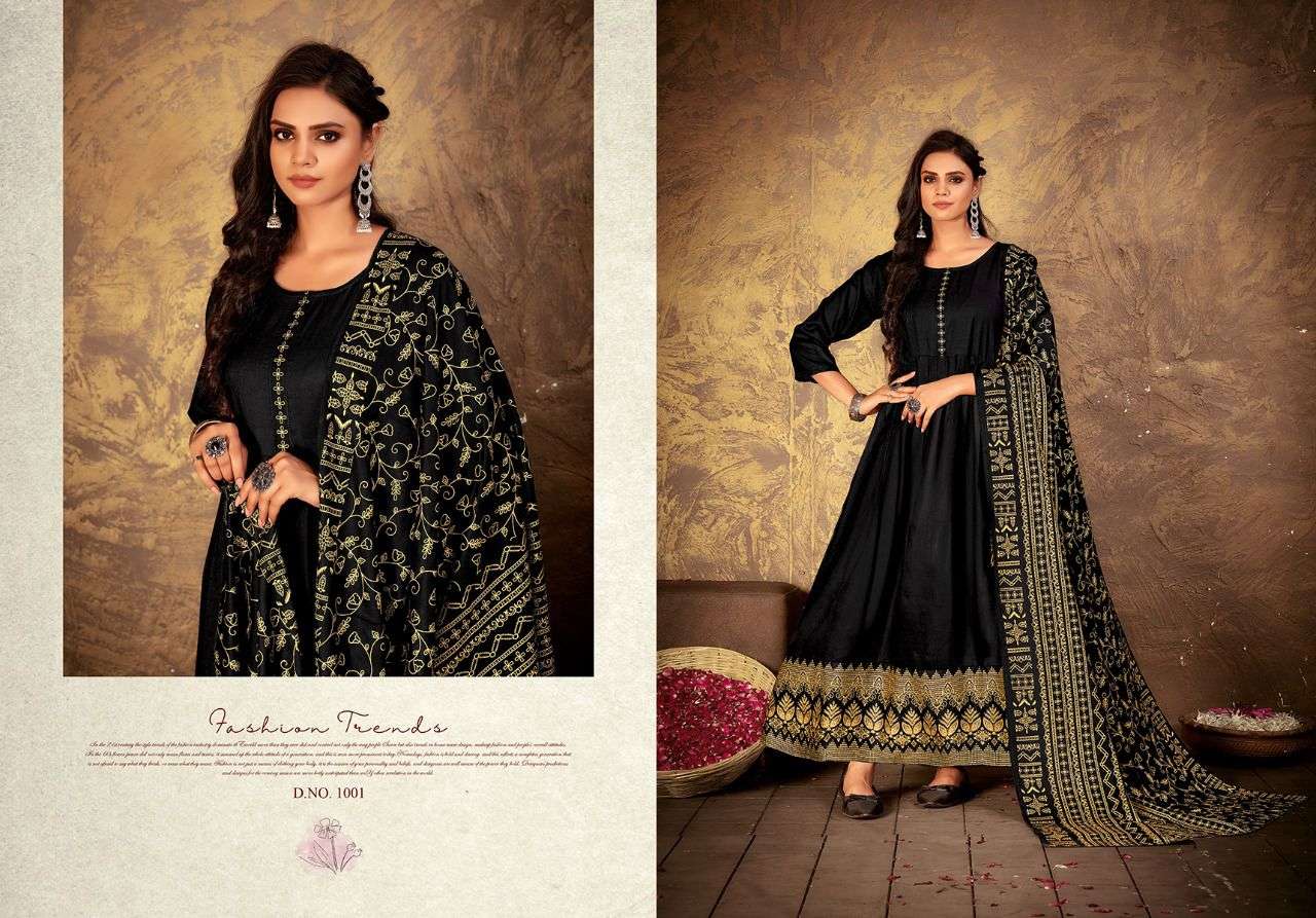 ANKITA BY RANI BHATIYANI 1001 TO 1006 SERIES BEAUTIFUL STYLISH FANCY COLORFUL CASUAL WEAR & ETHNIC WEAR RAYON FOIL PRINT GOWNS WITH DUPATTA AT WHOLESALE PRICE