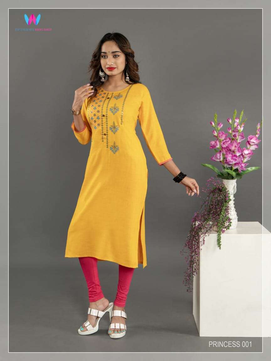 PRINCESS VOL-1 BY WOMENS HANGER 001 TO 006 SERIES DESIGNER STYLISH FANCY COLORFUL BEAUTIFUL PARTY WEAR & ETHNIC WEAR COLLECTION RAYON EMBROIDERY KURTIS AT WHOLESALE PRICE