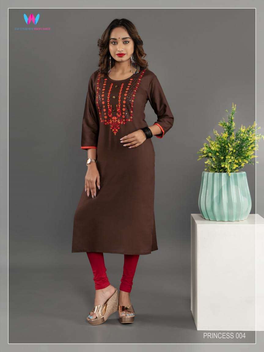 PRINCESS VOL-1 BY WOMENS HANGER 001 TO 006 SERIES DESIGNER STYLISH FANCY COLORFUL BEAUTIFUL PARTY WEAR & ETHNIC WEAR COLLECTION RAYON EMBROIDERY KURTIS AT WHOLESALE PRICE