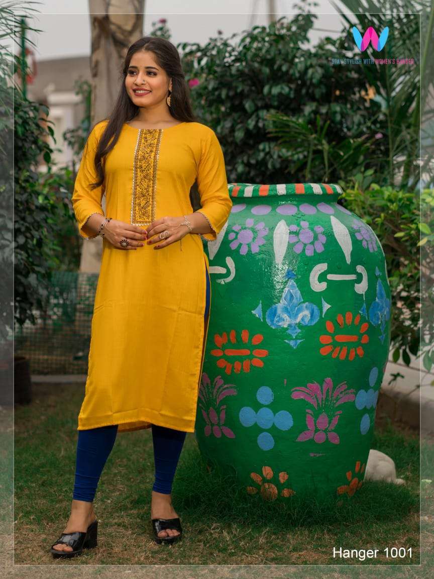 HANGER BY WOMENS HANGER 1001 TO 1006 SERIES DESIGNER STYLISH FANCY COLORFUL BEAUTIFUL PARTY WEAR & ETHNIC WEAR COLLECTION RAYON EMBROIDERY KURTIS AT WHOLESALE PRICE