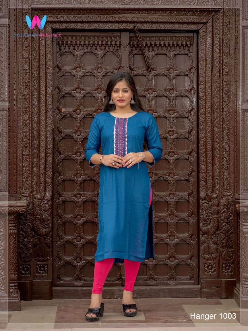 HANGER BY WOMENS HANGER 1001 TO 1006 SERIES DESIGNER STYLISH FANCY COLORFUL BEAUTIFUL PARTY WEAR & ETHNIC WEAR COLLECTION RAYON EMBROIDERY KURTIS AT WHOLESALE PRICE
