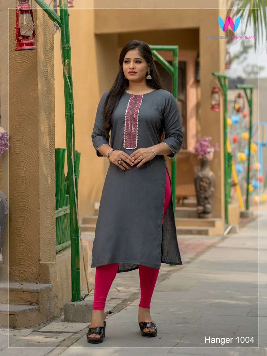 HANGER BY WOMENS HANGER 1001 TO 1006 SERIES DESIGNER STYLISH FANCY COLORFUL BEAUTIFUL PARTY WEAR & ETHNIC WEAR COLLECTION RAYON EMBROIDERY KURTIS AT WHOLESALE PRICE