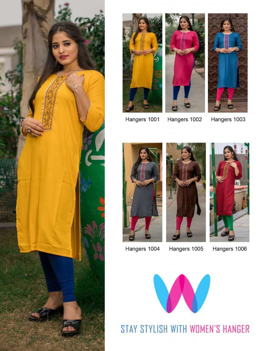 HANGER BY WOMENS HANGER 1001 TO 1006 SERIES DESIGNER STYLISH FANCY COLORFUL BEAUTIFUL PARTY WEAR & ETHNIC WEAR COLLECTION RAYON EMBROIDERY KURTIS AT WHOLESALE PRICE