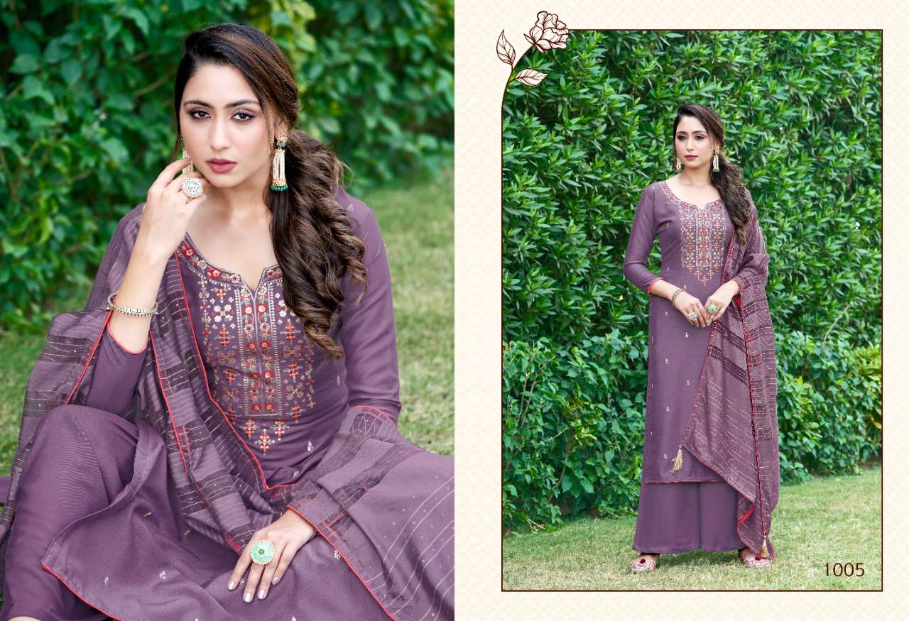 MAHFIL BY SWEETY FASHION 1001 TO 1006 SERIES BEAUTIFUL SUITS COLORFUL STYLISH FANCY CASUAL WEAR & ETHNIC WEAR CREPE EMBROIDERED DRESSES AT WHOLESALE PRICE