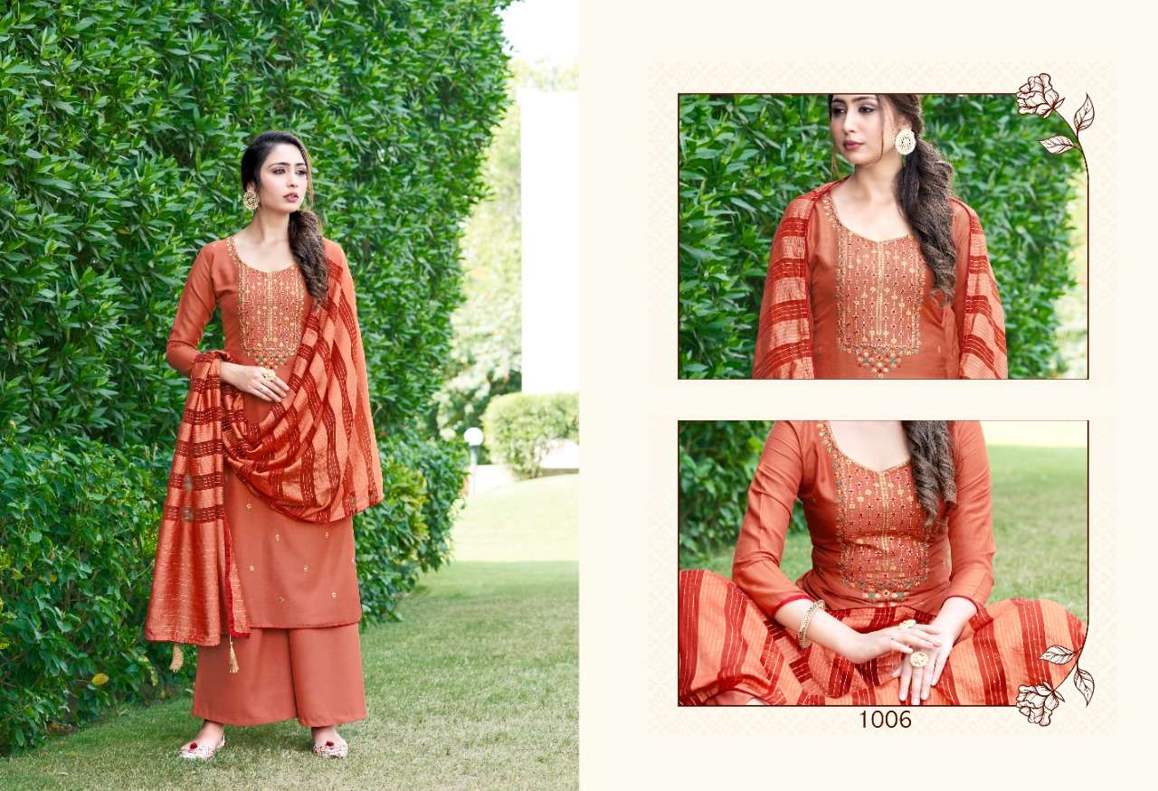 MAHFIL BY SWEETY FASHION 1001 TO 1006 SERIES BEAUTIFUL SUITS COLORFUL STYLISH FANCY CASUAL WEAR & ETHNIC WEAR CREPE EMBROIDERED DRESSES AT WHOLESALE PRICE