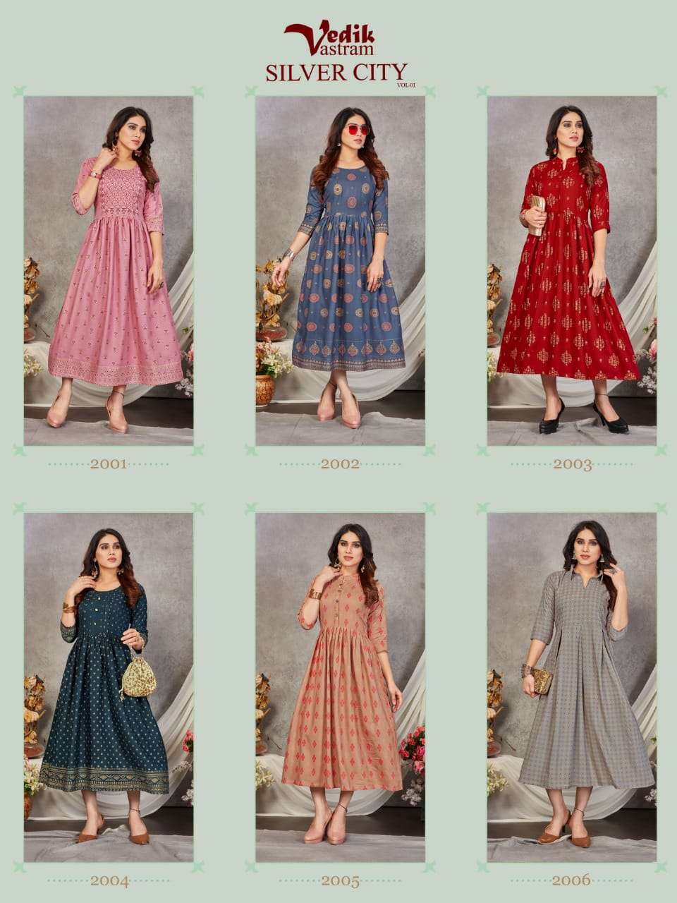 SILVER CITY BY VEDIK VASTRAM 2001 TO 2006 SERIES DESIGNER STYLISH FANCY COLORFUL BEAUTIFUL PARTY WEAR & ETHNIC WEAR COLLECTION RAYON GOLD PRINT KURTIS AT WHOLESALE PRICE