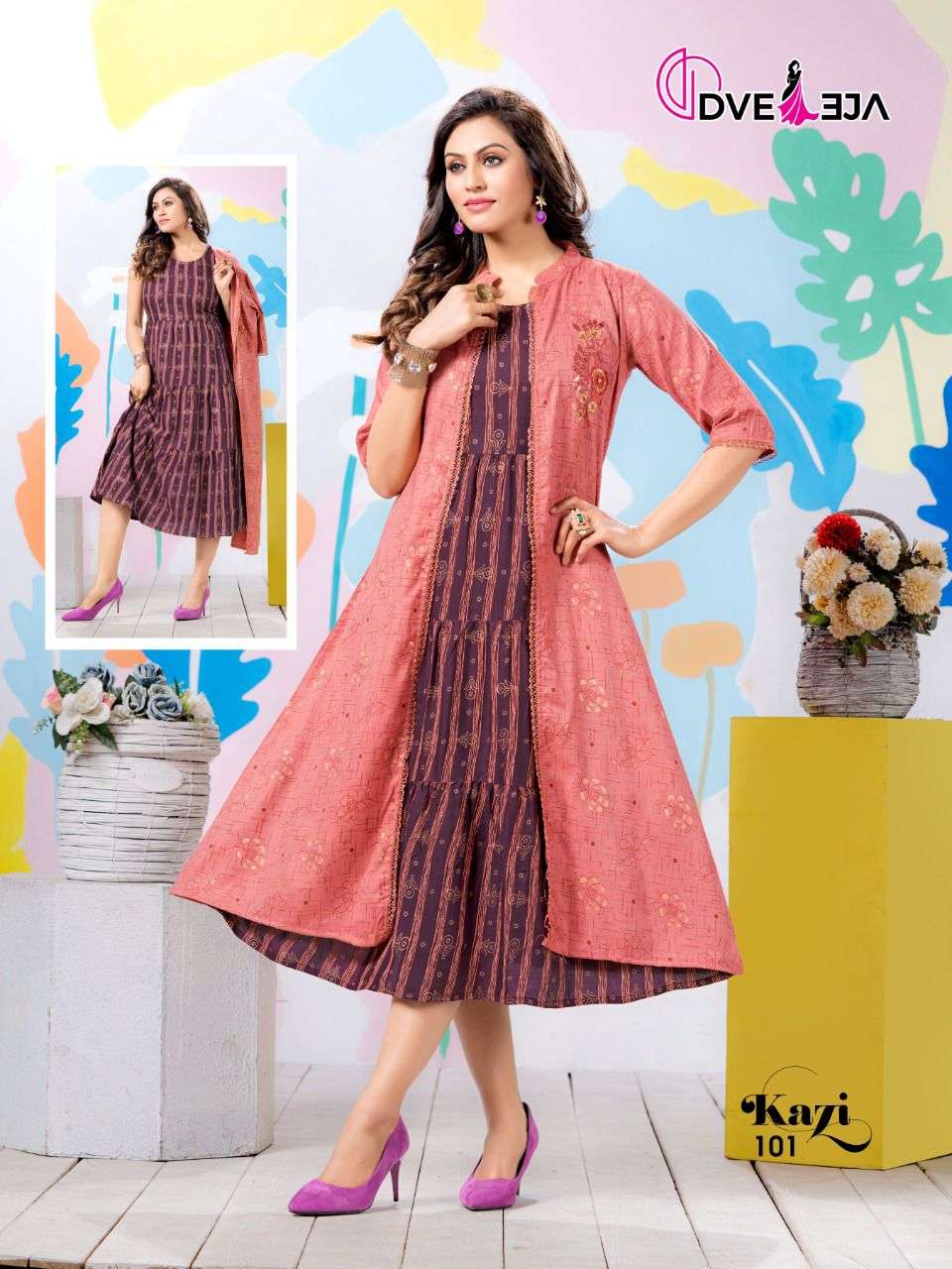 KAZI BY DVEEJA 101 TO 108 SERIES DESIGNER STYLISH FANCY COLORFUL BEAUTIFUL PARTY WEAR & ETHNIC WEAR COLLECTION HEAVY RAYON KURTIS WITH JACKET AT WHOLESALE PRICE