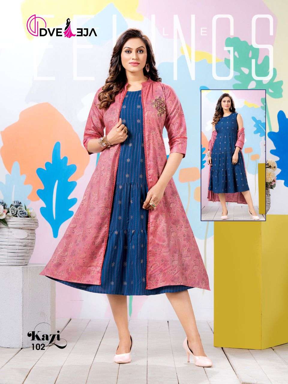 KAZI BY DVEEJA 101 TO 108 SERIES DESIGNER STYLISH FANCY COLORFUL BEAUTIFUL PARTY WEAR & ETHNIC WEAR COLLECTION HEAVY RAYON KURTIS WITH JACKET AT WHOLESALE PRICE