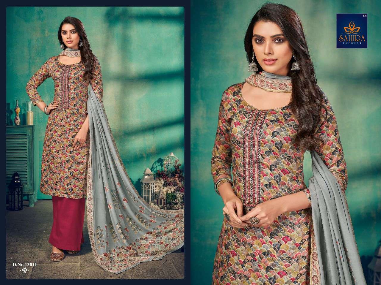 SAHIRA 13011 COLOURS BY SAHIRA EXPORTS 13011-A TO 13011-D SERIES BEAUTIFUL STYLISH SUITS FANCY COLORFUL CASUAL WEAR & ETHNIC WEAR & READY TO WEAR PURE JAM EMBRODERED DRESSES AT WHOLESALE PRICE