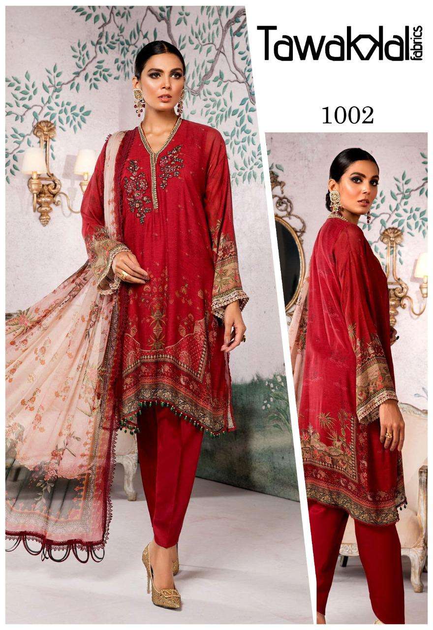 PARISA BY TAWAKKAL FAB 1001 TO 1010 SERIES BEAUTIFUL PAKISTANI SUITS COLORFUL STYLISH FANCY CASUAL WEAR & ETHNIC WEAR COTTON DRESSES AT WHOLESALE PRICE