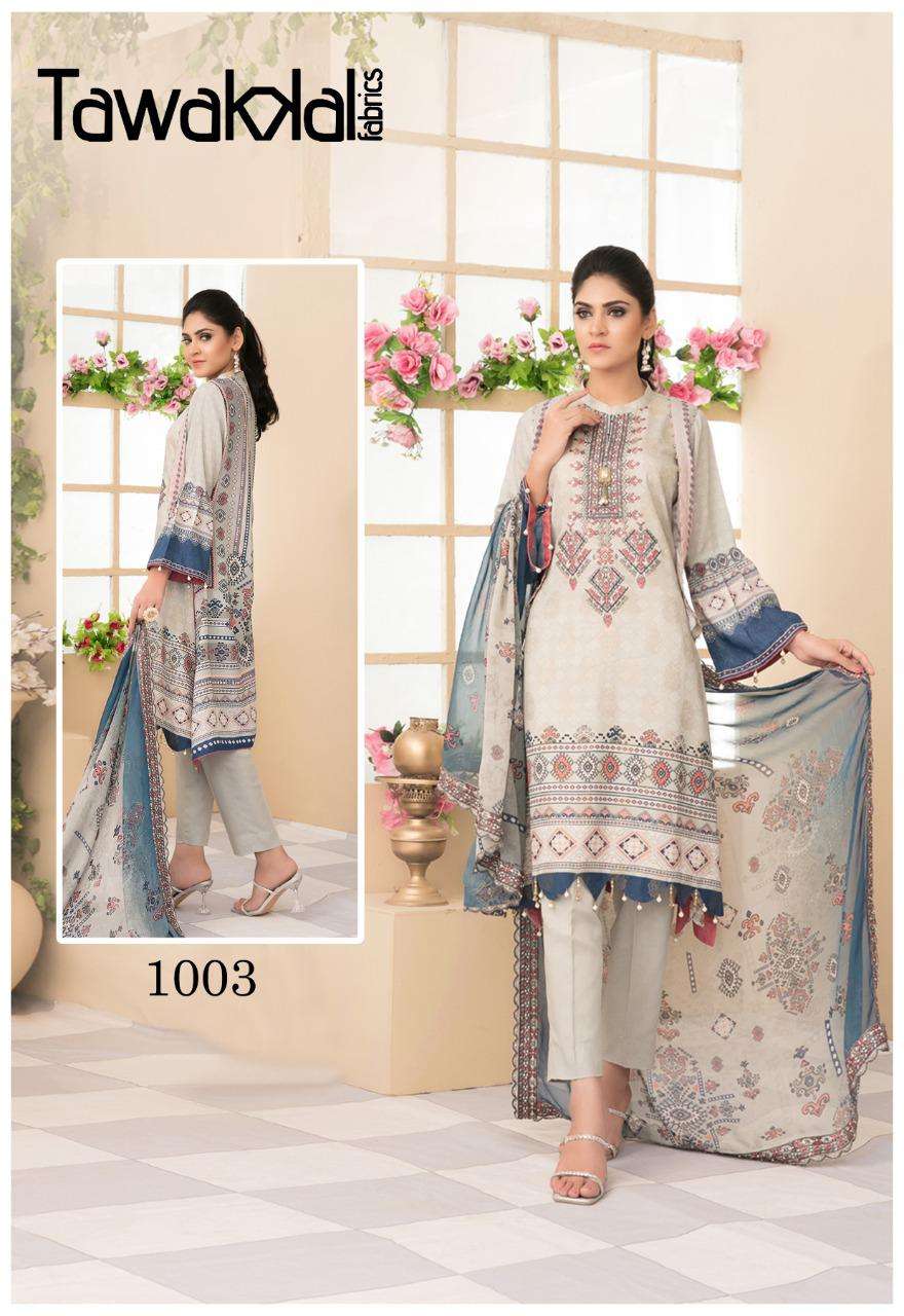 PARISA BY TAWAKKAL FAB 1001 TO 1010 SERIES BEAUTIFUL PAKISTANI SUITS COLORFUL STYLISH FANCY CASUAL WEAR & ETHNIC WEAR COTTON DRESSES AT WHOLESALE PRICE