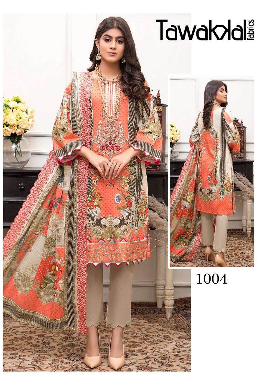 PARISA BY TAWAKKAL FAB 1001 TO 1010 SERIES BEAUTIFUL PAKISTANI SUITS COLORFUL STYLISH FANCY CASUAL WEAR & ETHNIC WEAR COTTON DRESSES AT WHOLESALE PRICE