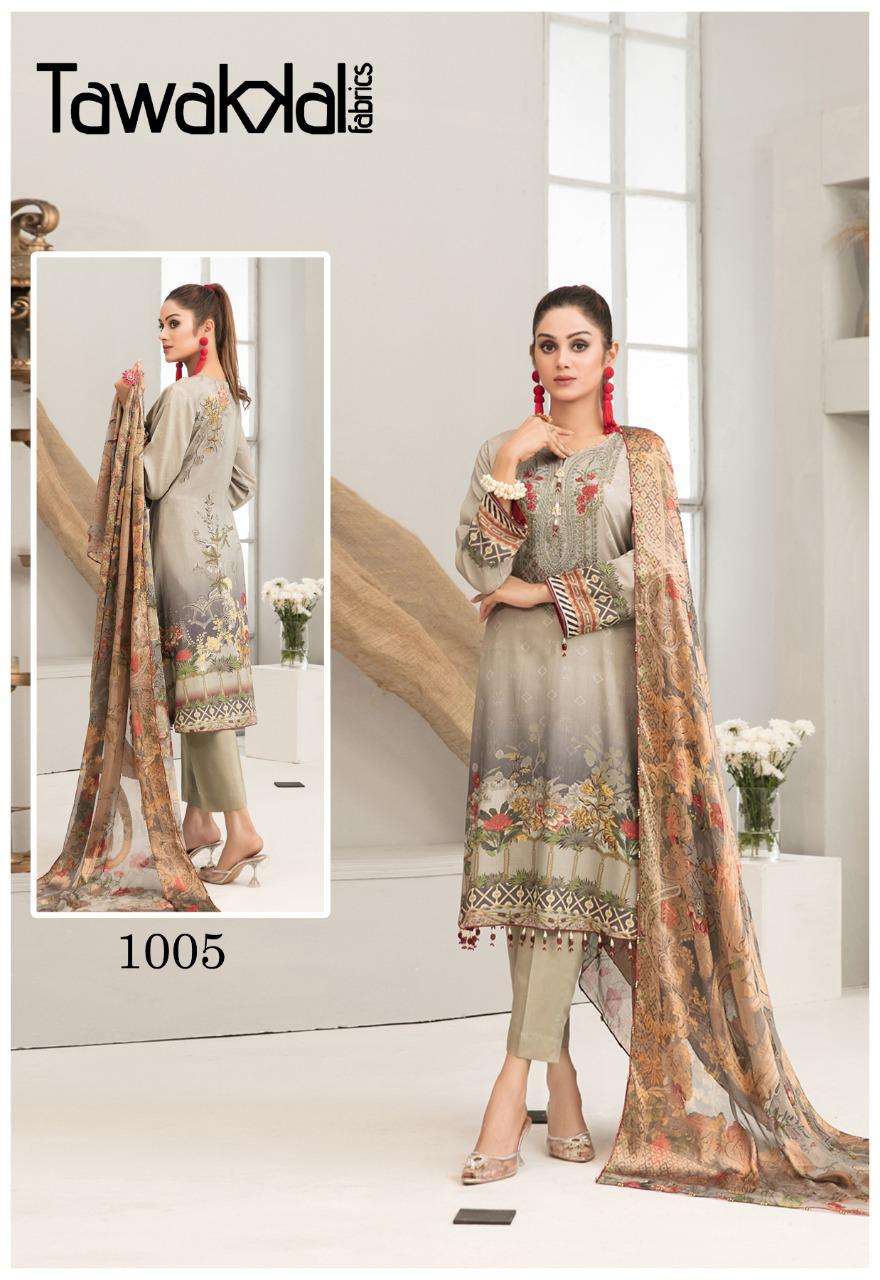 PARISA BY TAWAKKAL FAB 1001 TO 1010 SERIES BEAUTIFUL PAKISTANI SUITS COLORFUL STYLISH FANCY CASUAL WEAR & ETHNIC WEAR COTTON DRESSES AT WHOLESALE PRICE