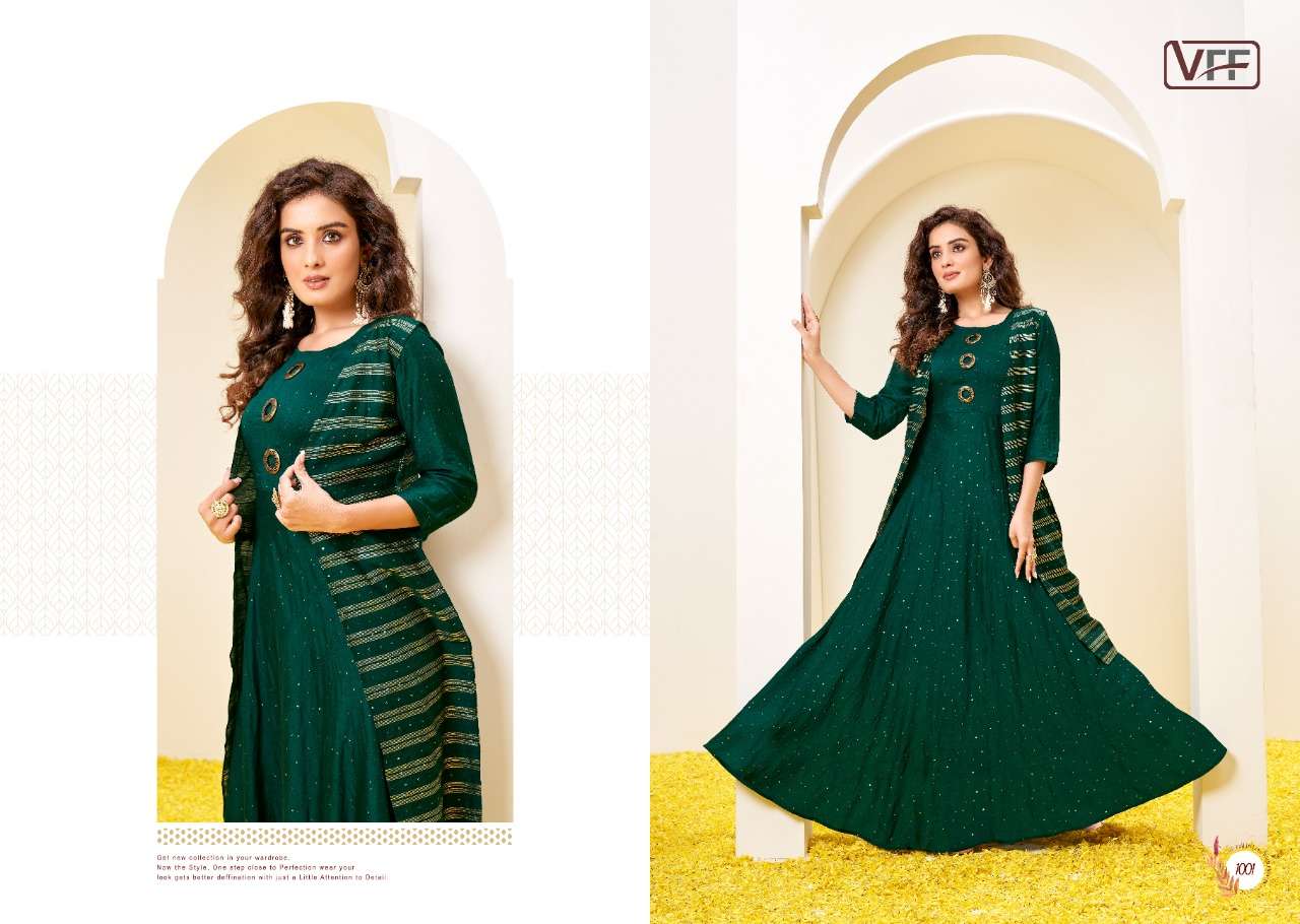 ZAHIRA BY VFF 1001 TO 1005 SERIES BEAUTIFUL STYLISH FANCY COLORFUL CASUAL WEAR & ETHNIC WEAR PURE CHANDERI GOWNS WITH KOTI AT WHOLESALE PRICE