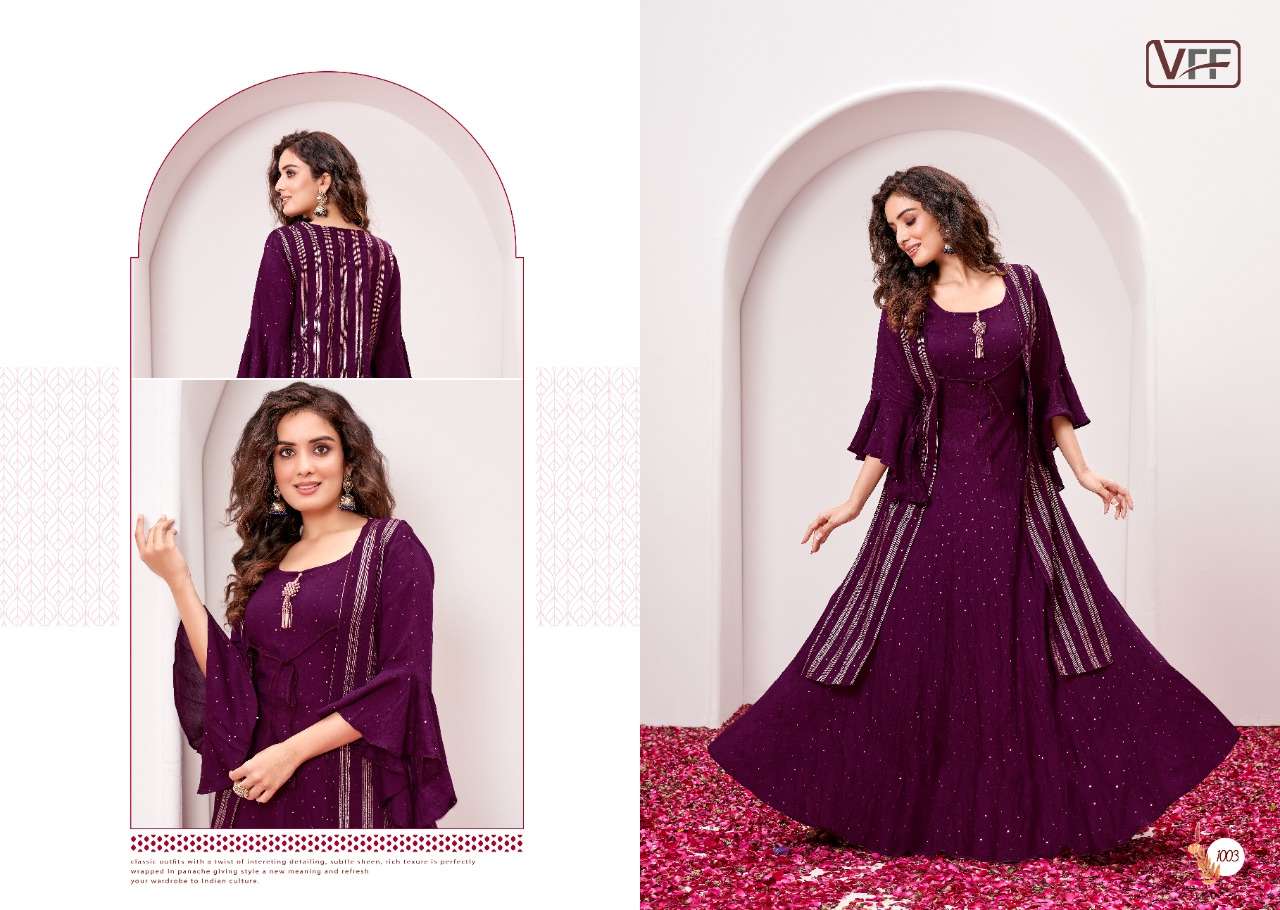 ZAHIRA BY VFF 1001 TO 1005 SERIES BEAUTIFUL STYLISH FANCY COLORFUL CASUAL WEAR & ETHNIC WEAR PURE CHANDERI GOWNS WITH KOTI AT WHOLESALE PRICE
