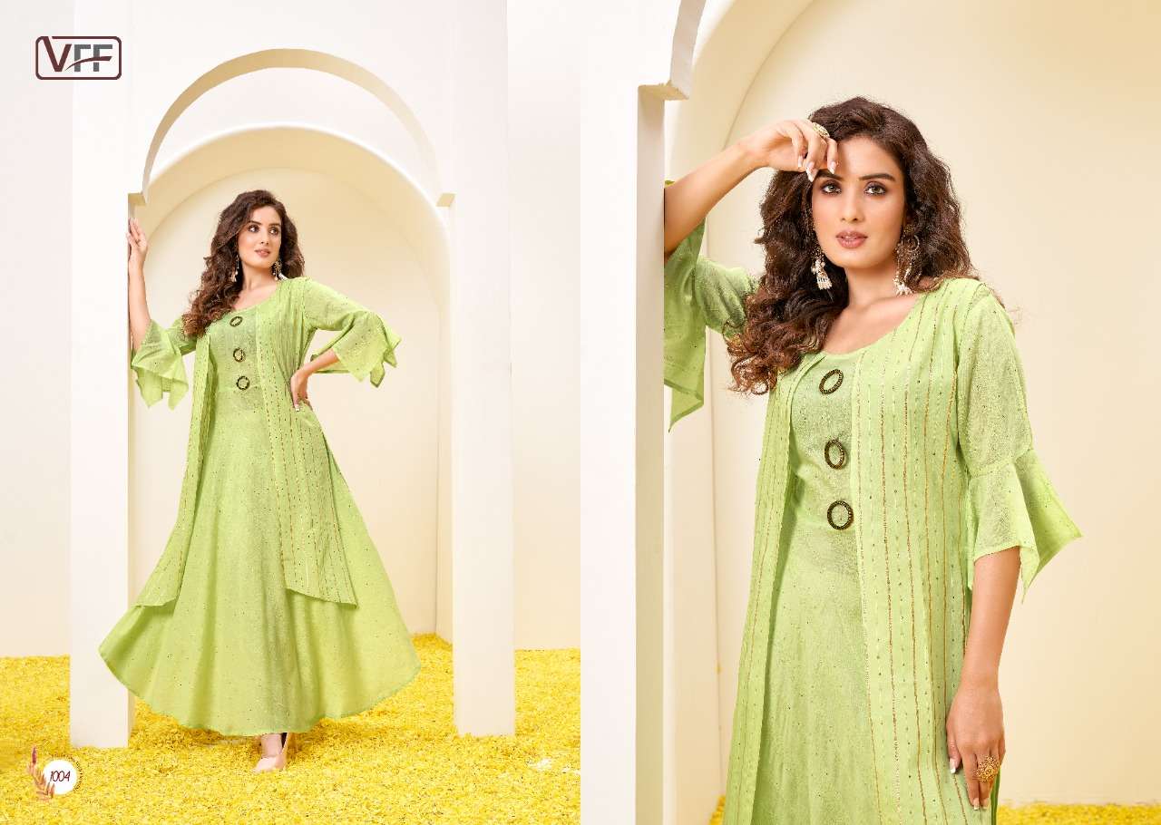 ZAHIRA BY VFF 1001 TO 1005 SERIES BEAUTIFUL STYLISH FANCY COLORFUL CASUAL WEAR & ETHNIC WEAR PURE CHANDERI GOWNS WITH KOTI AT WHOLESALE PRICE