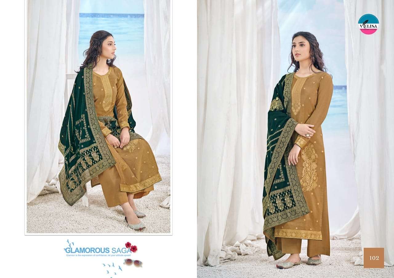 OHIR BY VELISA 101 TO 104 SERIES BEAUTIFUL SUITS COLORFUL STYLISH FANCY CASUAL WEAR & ETHNIC WEAR VISCOSE JACQUARD DRESSES AT WHOLESALE PRICE