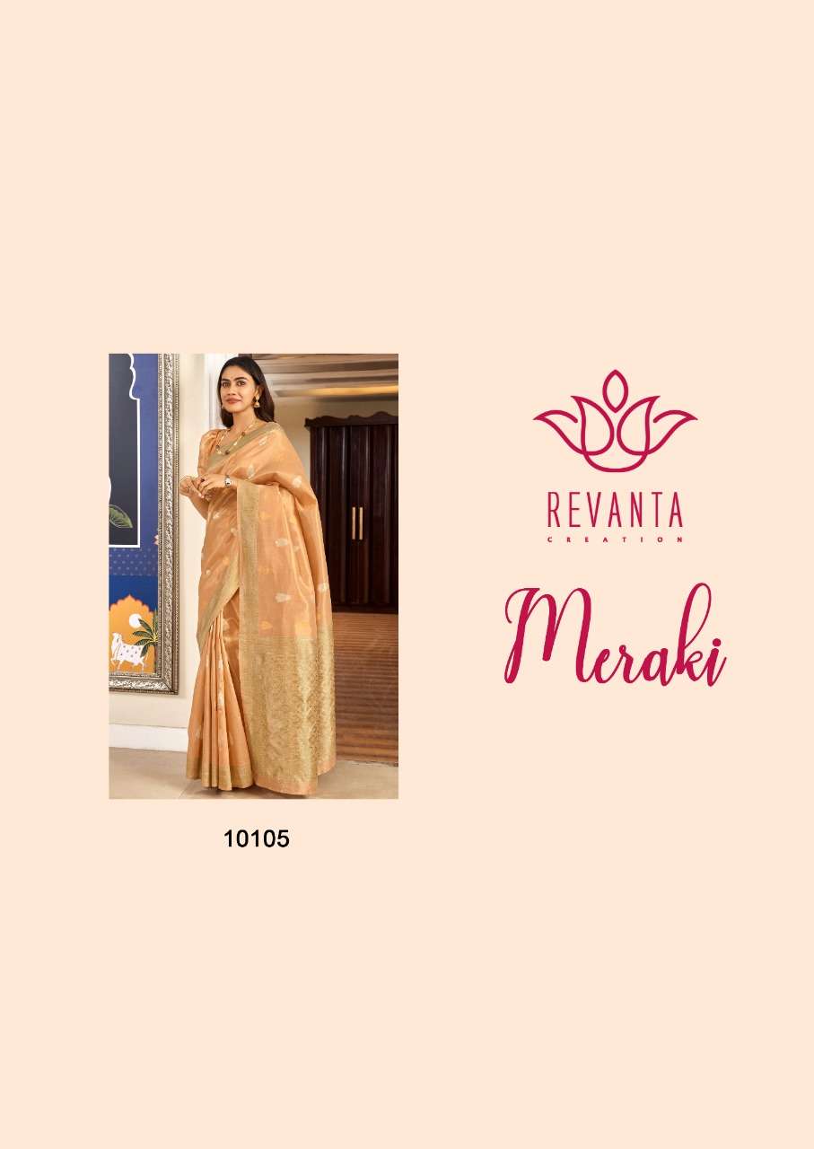 MERAKI BY REVANTA 10101 TO 10105 SERIES INDIAN TRADITIONAL WEAR COLLECTION BEAUTIFUL STYLISH FANCY COLORFUL PARTY WEAR & OCCASIONAL WEAR KORA SILK SAREES AT WHOLESALE PRICE