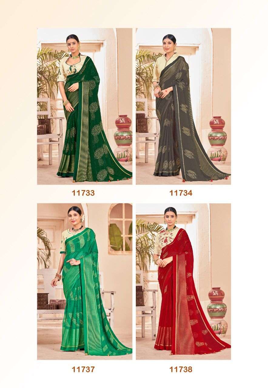 MANORAMA BY 5D DESIGNER 11731 TO 11738 SERIES INDIAN TRADITIONAL WEAR COLLECTION BEAUTIFUL STYLISH FANCY COLORFUL PARTY WEAR & OCCASIONAL WEAR PURE CHIFFON SAREES AT WHOLESALE PRICE