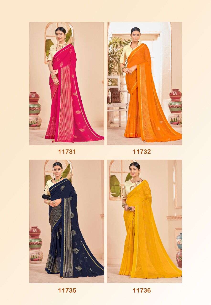 MANORAMA BY 5D DESIGNER 11731 TO 11738 SERIES INDIAN TRADITIONAL WEAR COLLECTION BEAUTIFUL STYLISH FANCY COLORFUL PARTY WEAR & OCCASIONAL WEAR PURE CHIFFON SAREES AT WHOLESALE PRICE
