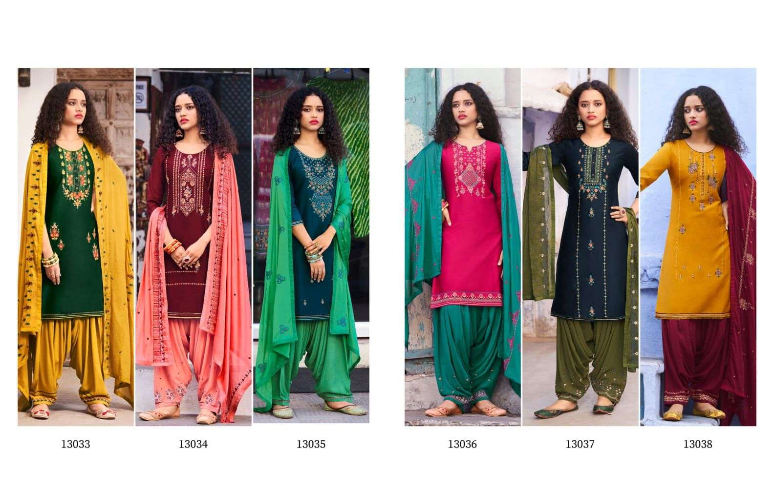 ZARKAN BY PATIYALA BY KALAROOP 13033 TO 13038 SERIES BEAUTIFUL SUITS COLORFUL STYLISH FANCY CASUAL WEAR & ETHNIC WEAR JAM SILK DRESSES AT WHOLESALE PRICE