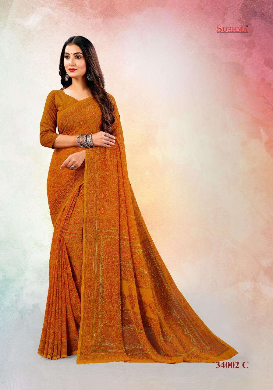 SILKY GEMS BY SUSHMA INDIAN TRADITIONAL WEAR COLLECTION BEAUTIFUL STYLISH FANCY COLORFUL PARTY WEAR & OCCASIONAL WEAR SILK GEORGETTE SAREES AT WHOLESALE PRICE