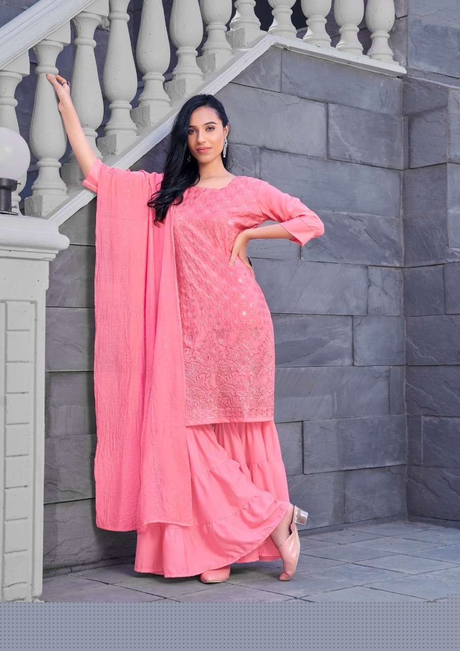 KAVYA BY ANIEYA 1001 TO 1005 SERIES BEAUTIFUL SHARARA SUITS COLORFUL STYLISH FANCY CASUAL WEAR & ETHNIC WEAR GEORGETTE WITH WORK DRESSES AT WHOLESALE PRICE