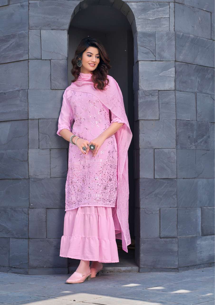 KAVYA BY ANIEYA 1001 TO 1005 SERIES BEAUTIFUL SHARARA SUITS COLORFUL STYLISH FANCY CASUAL WEAR & ETHNIC WEAR GEORGETTE WITH WORK DRESSES AT WHOLESALE PRICE
