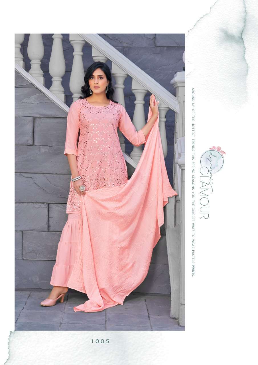 KAVYA BY ANIEYA 1001 TO 1005 SERIES BEAUTIFUL SHARARA SUITS COLORFUL STYLISH FANCY CASUAL WEAR & ETHNIC WEAR GEORGETTE WITH WORK DRESSES AT WHOLESALE PRICE