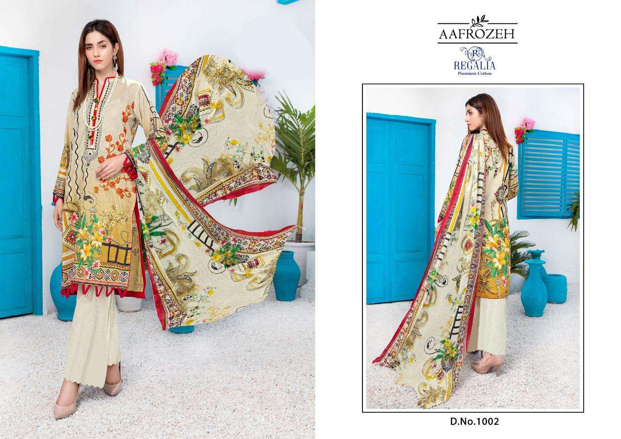 Aafrozeh By Regalia 1001 To 1006 Series Beautiful Stylish Suits Fancy Colorful Casual Wear & Ethnic Wear & Ready To Wear Heavy Cotton Printed Dresses At Wholesale Price